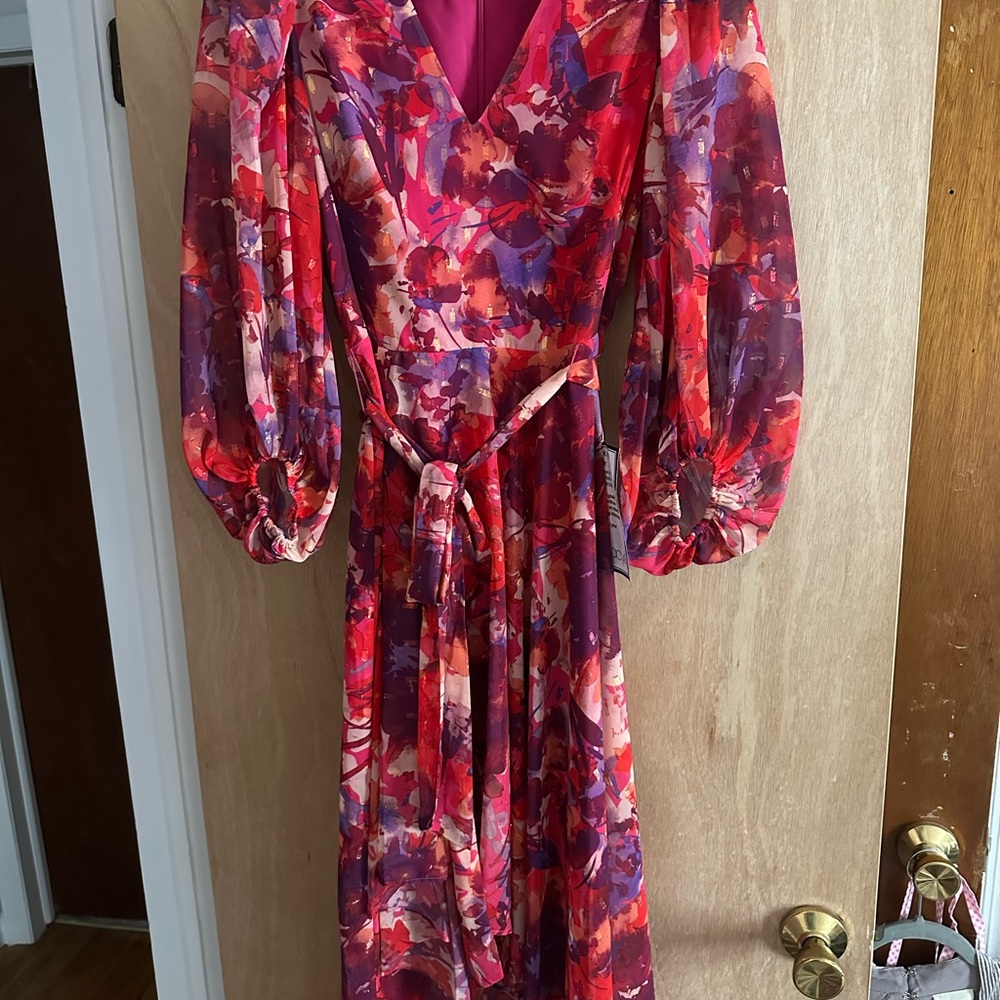 Floral V-Neck Dress in Red and Purple